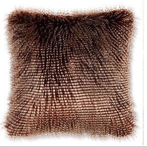 Set of 2 Williams Sonoma Owl Feather Faux Fur Pillows 22" Square Brown